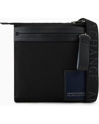 Armani Exchange Flat Crossbody Bag In Asv Recycled Fabric - Black