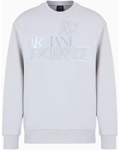 Armani Exchange Crew-neck Sweatshirt With Matching Front Patch - Blue