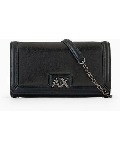 Armani Exchange Wallet On Chain With Logo - Black