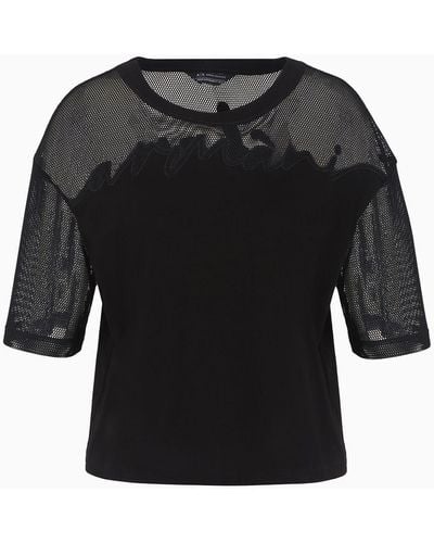 Armani Exchange Cropped T-shirt In Asv Organic Cotton - Black