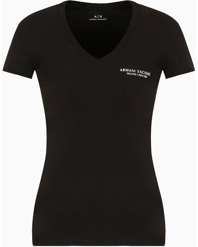 Armani Exchange V-neck Slim Fit T-shirt In Cotton Jersey - Black