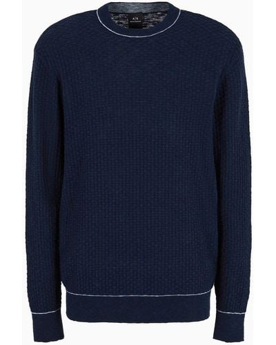 Armani Exchange Crew-neck Sweater In Cotton And Linen - Blue