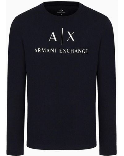 Armani Exchange Langärmliges T-shirt - Blau