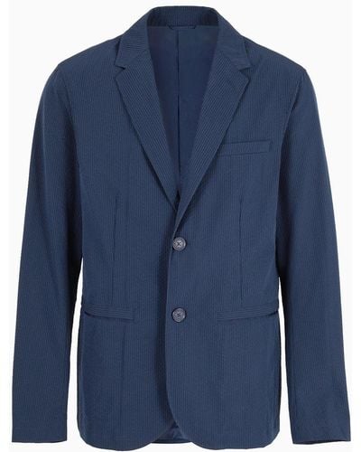 Armani Exchange Single-breasted Jacket In Stretch Fabric - Blue