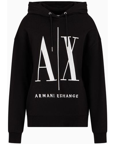 Armani Exchange Sudadera de algodón con capuche y macro-logo - Negro