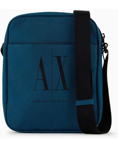 Armani Exchange Nylon Shoulder Strap With Contrasting Logo - Blue