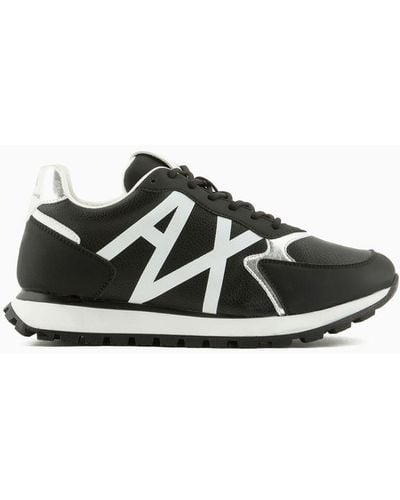 Armani Exchange Trainers In Technical Fabric, Mesh And Suede - Black