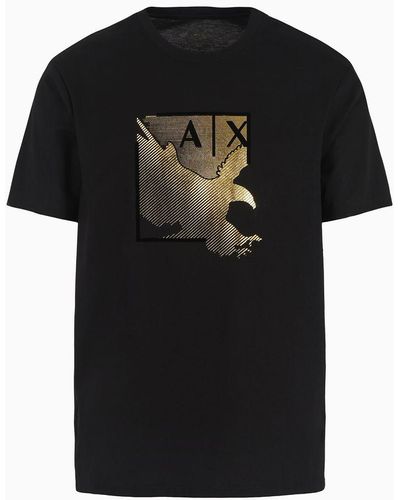 Armani Exchange Regular Fit T-shirt In Mercerized Cotton With Metal Print - Black