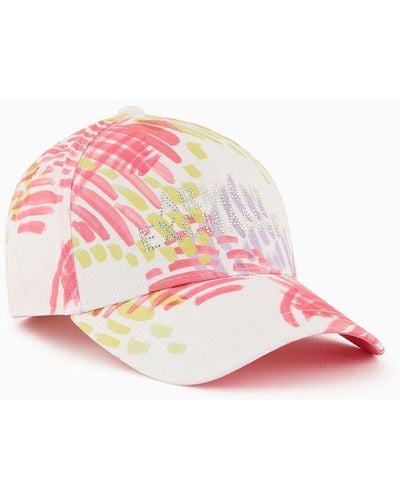 Armani Exchange Hat With Visor In Floral Patterned Fabric - Pink