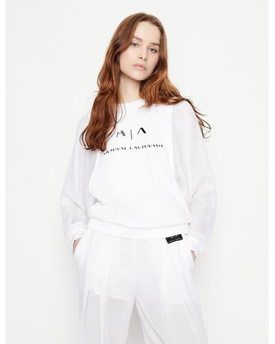 Armani Exchange Crewneck Sweatshirt With Inserts I See I Do Not See - White