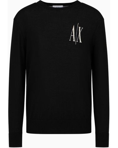 Armani Exchange Icon Logo Virgin Wool Sweater - Black