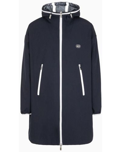 Armani Exchange Caban Coat In Stretch Fabric With Logo Tape - Blue