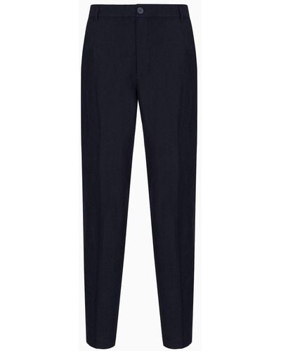 Armani Exchange Classic Pants In Linen And Viscose - Blue