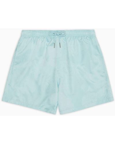 Armani Exchange Fabric Swim Shorts With Logo - Blue