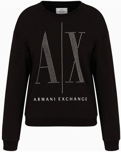 Armani Exchange Crewneck Sweatshirt With Macro-logo And Studs - Black