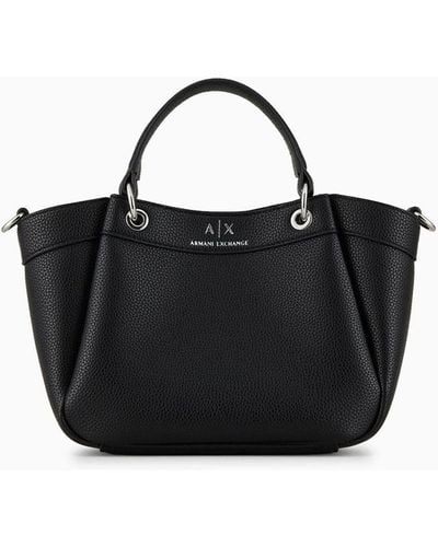 Armani Exchange Small Shaped Shopper Bag With Double Handles - Black