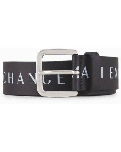 Armani Exchange Armani Exchange - Printed Logo Leather Belt - White