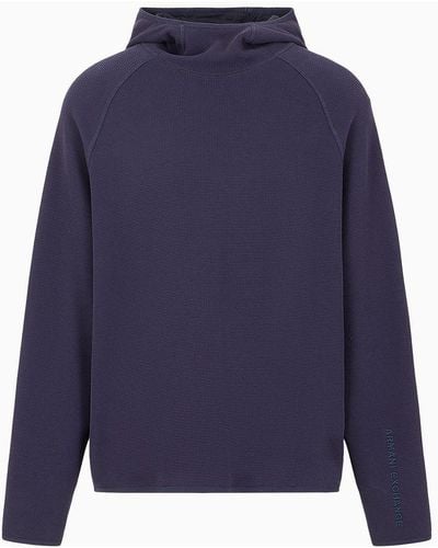 Armani Exchange Hooded Sweatshirt With Tone-on-tone Embroidery - Blue