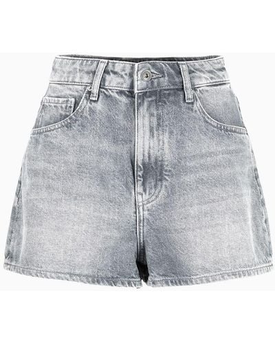 Armani Exchange Baggy Fit Shorts In Washed Denim - Blue