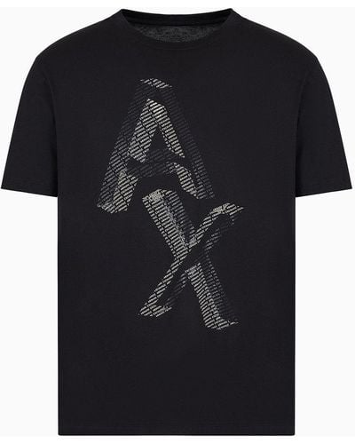 Armani Exchange T-shirt In Jersey Di Cotone Pima Con Maxi Stampa Logo - Nero