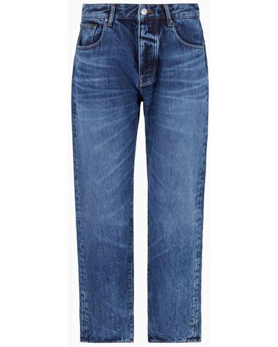 Armani Exchange J82 Loose Tapered Fit Jeans In Non-stretch Washed Denim - Blue