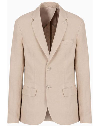 Armani Exchange Single-breasted Linen Twill Jacket - Natural