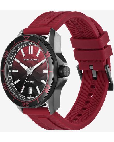 Armani Exchange Reloj De Silicona Roja Con Tres Manecillas Y Función De Fecha - Rosa