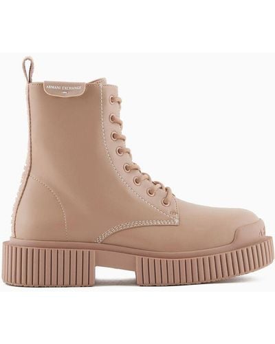 Armani Exchange Leather Combat Boots - Natural