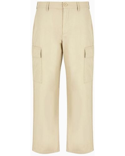 Armani Exchange Loose Fit Gabardine Trousers With Zip - Natural