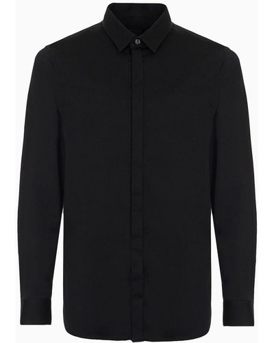 Armani Exchange Stretch Cotton Satin Slim Fit Shirt - Black