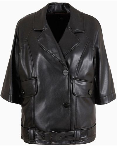 Armani Exchange Short-sleeved Faux Leather Jacket - Black