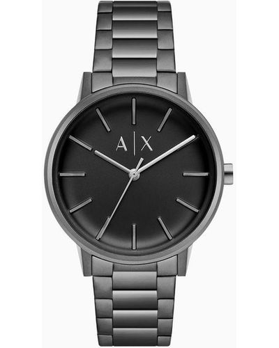 Armani Exchange Reloj De Acero Inoxidable En Gris Oscuro Con Tres Manecillas - Negro