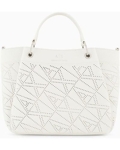 Armani Exchange Medium Shaped Shopper Bag With Double Handles - White