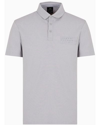 Armani Exchange Regular Fit Polo Shirt In Asv Organic Cotton - Gray