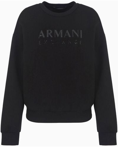 Armani Exchange Crew-neck Sweatshirt With Tonal Logo In Scuba Fabric - Black