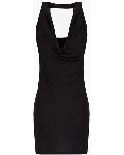 Armani Exchange Matte Sleeveless Deep Neckline Jersey Dress - Black