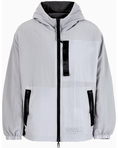 Armani Exchange Windbreaker With Hood With Taped Tape - Gray