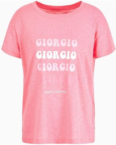 Armani Exchange Relaxed Fit T-shirt In Asv Organic Cotton - Pink