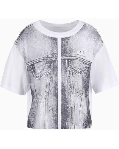 Armani Exchange Cropped Fit T-shirt In Asv Organic Cotton - Multicolour