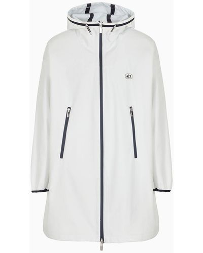 Armani Exchange Caban Coat In Stretch Fabric With Logo Tape - White