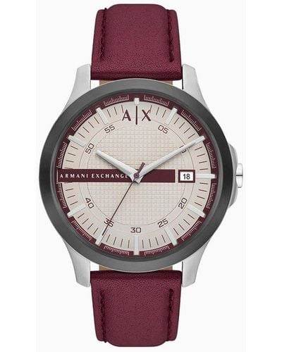 Armani Exchange Three-hand Date Red Leather Watch