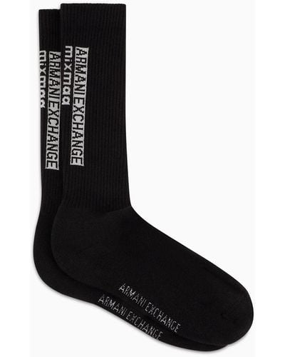 Armani Exchange Socks With Logo In Asv Fabric - Black