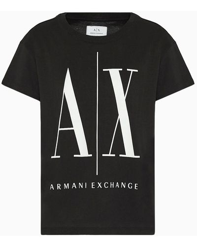 Armani Exchange Camiseta boyfriend Coupe en jersey de coton - Negro