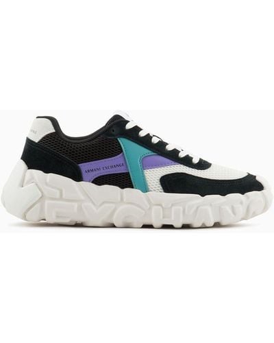 Armani Exchange Chunky Leather Sneakers With A Mix Of Colours - White