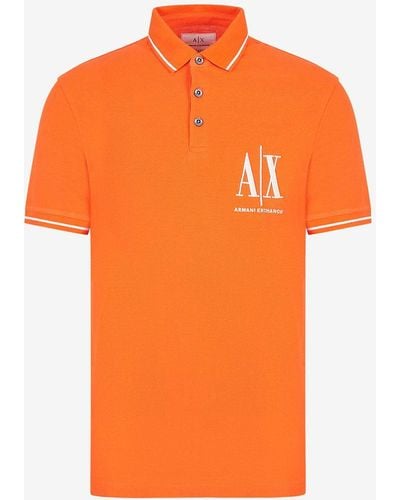 Armani Exchange Regular Fit Icon Logo Cotton Piqué Polo Shirt - Orange