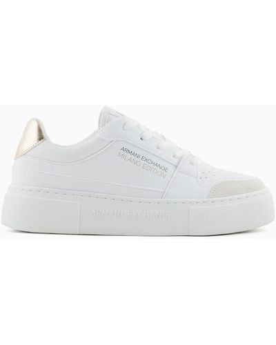 Armani Exchange Sneakers With Metallic Details And High Sole - White