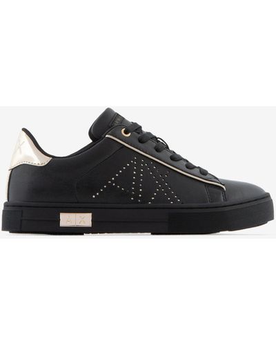 Armani Exchange Action Leather Trainers With Patent Leather Inserts And Mirrored Details - Black
