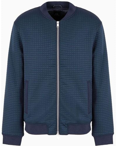 Armani Exchange Bomber Jacket In Textured Fabric - Blue
