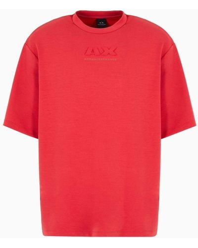 Armani Exchange T-shirt Relaxed Fit In Cotone Con Logo Tono Su Tono - Rosso