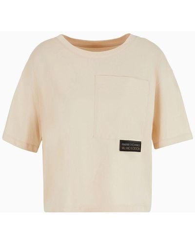 Armani Exchange Cropped T-shirt In Asv Organic Cotton - Natural